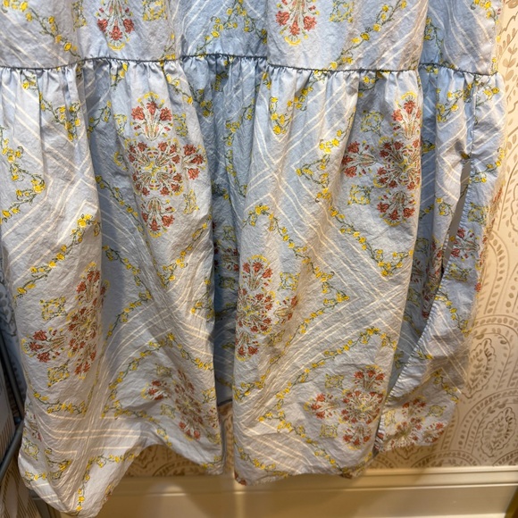 LOFT Blue Floral Midi Dress Puff Sleeves Drawstring Waist Size XL Ann Taylor - Picture 3 of 8